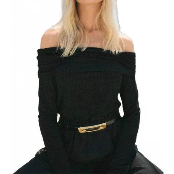 NEW Z SUPPLY whimsy off shoulder mesh top in black - Picture 5 of 6